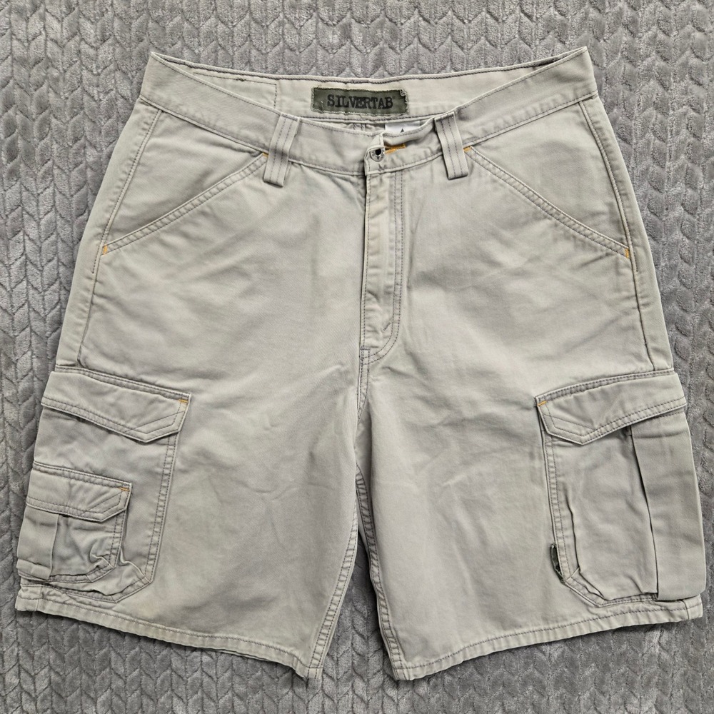 VTG SILVERTAB Mens Cargo Shorts Gray‎ Cotton 32* Utility Casual Y2K Skate STAINS